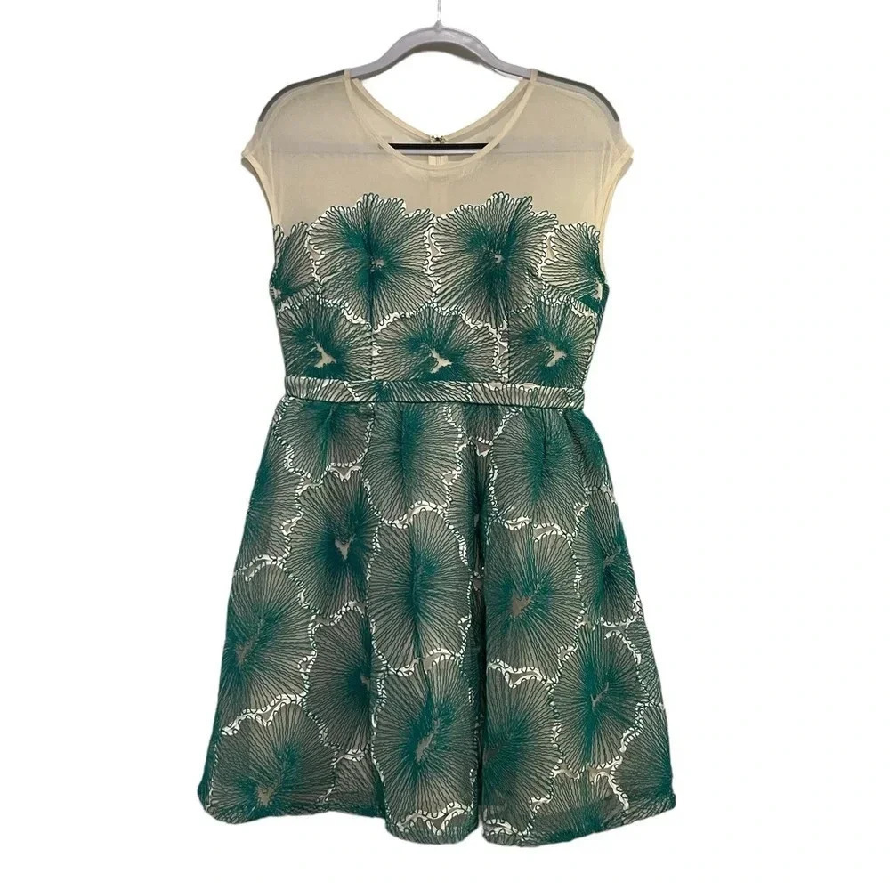 Maniju Green Brocade Embroidered Cocktail Dress Retro Pin Up Style